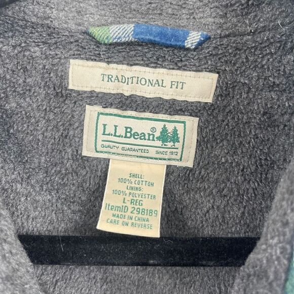 LL Bean Mens Lg Flannel Sherpa Lined Shirt Blue Plaid Jacket Traditional Fit - Picture 7 of 7